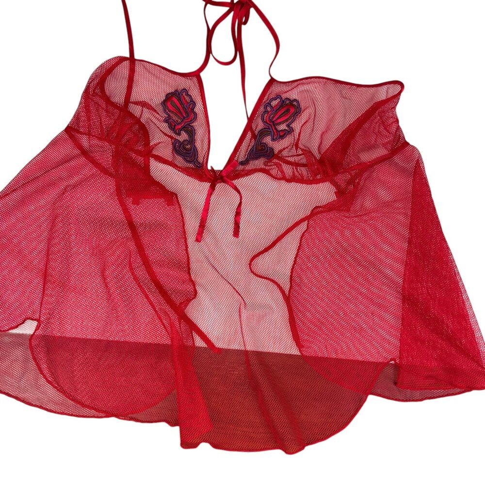 Shirley of Hollywood‎ Lingerie Sheer Slip Medium Red Embroidered